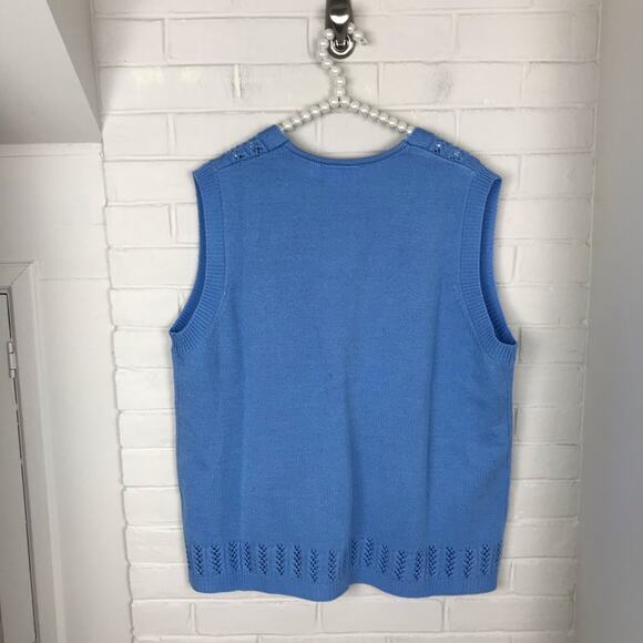 Vintage Blue Cardigan Knit Sweater Vest Trendy Y2K Retro Size 1X - Picture 6 of 7